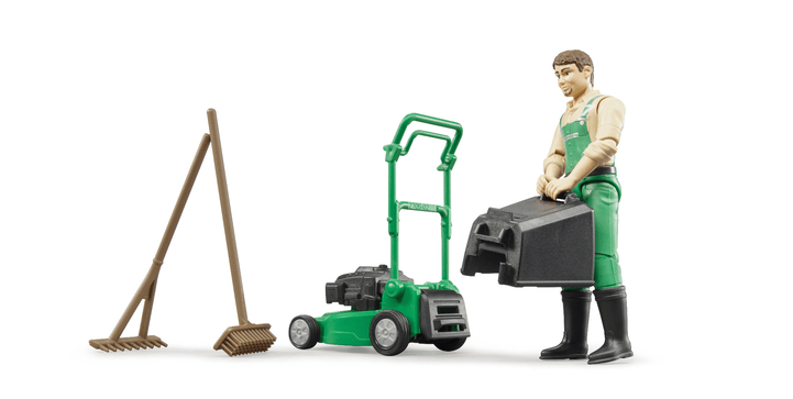 bruder® bworld Gärtner mit Rasenmäher und Gartengeräten