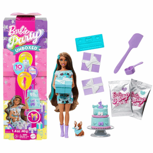 Barbie Party Unboxed Haustier Geburtstag Serie - blaues Kleid