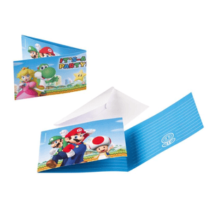Amscan - 8 Einladungskarten & Umschläge "Super Mario"