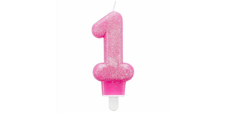 Zahlenkerze 1 - Glitzer rosa - Partydekoration