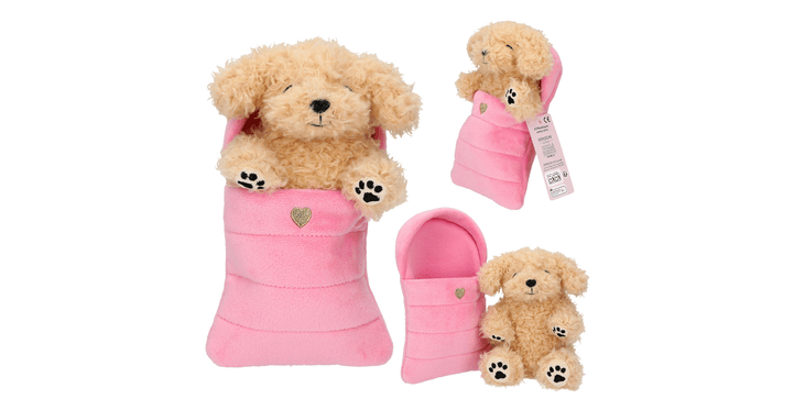 TOPModel Plüsch Hund im rosa Schlafsack ( Hündchen langhaar )