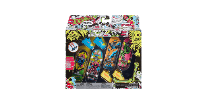 Hot Wheels Skate Neon Bones TH Fingerboard + Shoe 4-Pack (WMT)