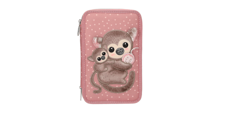 TOPModel 3 Fach Federtasche Affen Applikation JUICY