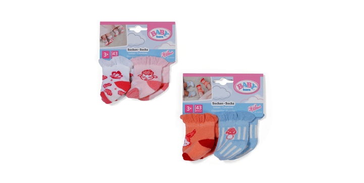 BABY born 2er Pack Socken Lamm-Motiv - Rosa/Weiß oder Blau/Rot