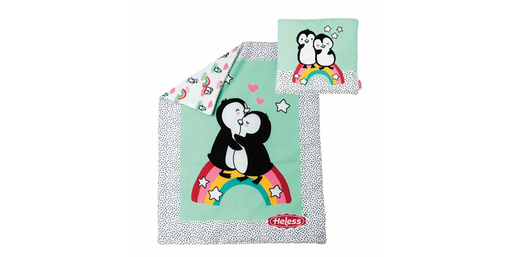 Heless Puppen-Bettdecke Pinguin Pünktchen  mit Kissen