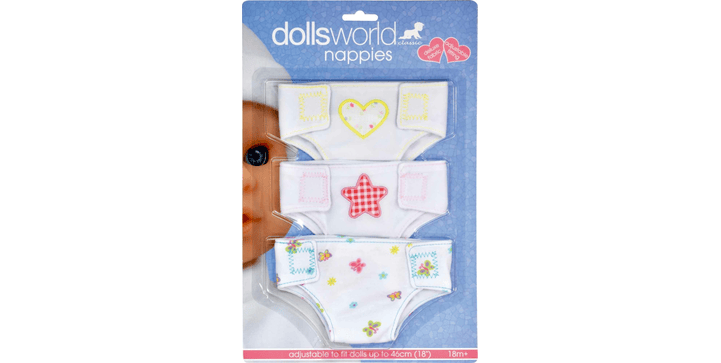 Dolls World Stoffwindeln mit Klettverschluss 3er-Set