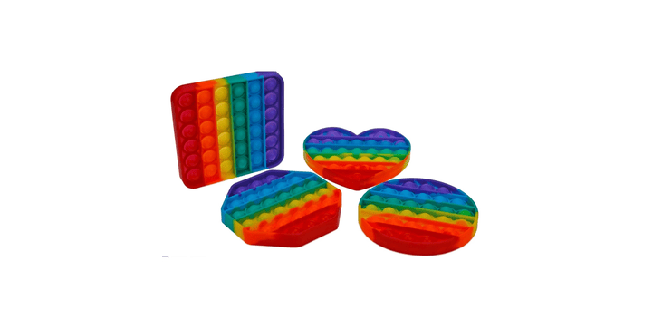 Pop & Fly Fidget Rainbow als Herz, Achteck, Kreis oder Viereck