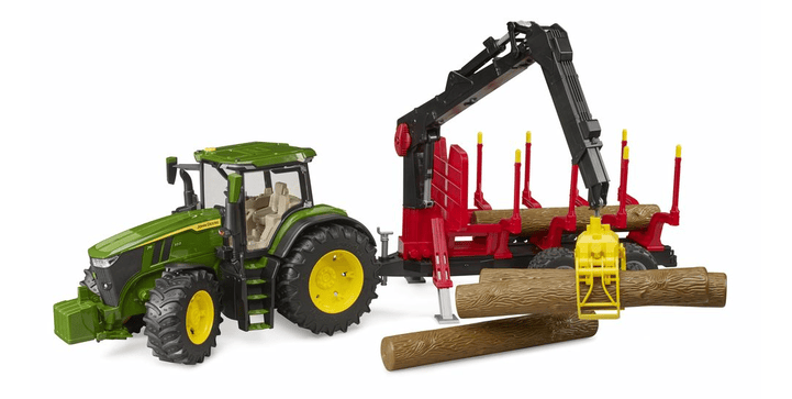 bruder - John Deere 7R 350 mit Rücke- anhänger und 4 Baumstämmen