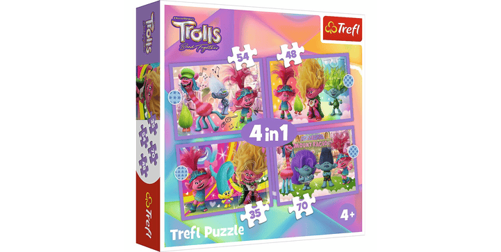 Trefl 4 in 1 Puzzle - Die Abenteuer der bunten Trolls