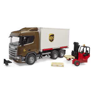 bruder® Scania Super 560R UPS Logistik-LKW mit Mitnahmestapler