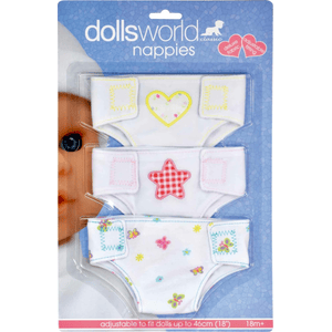 Dolls World Stoffwindeln mit Klettverschluss 3er-Set