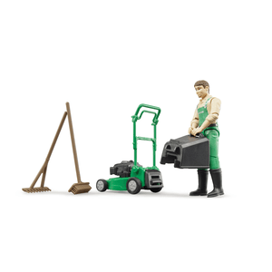 bruder® bworld Gärtner mit Rasenmäher und Gartengeräten