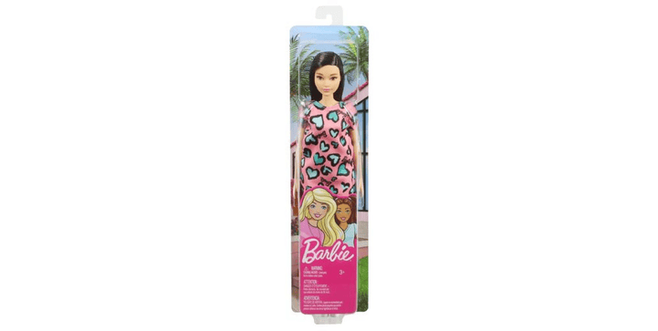 Mattel Chic Barbie Puppe im pinken Kleid mit Herzprint (brünett)