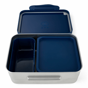 ergobag Edelstahl-Brotdose Blau Dinosaurier