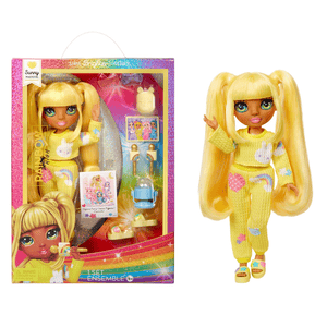 Rainbow High - Jr High PJ Party Sunny (Yellow) 9” Posable Doll in a Yellow PJ Set