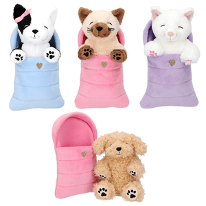TOPModel Plüsch Katze im lila Schlafsack ( Kätzchen weiß )