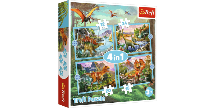 Trefl 4 in 1 Puzzle 12 + 15 + 20 + 24 Teile  – Dinosaurier