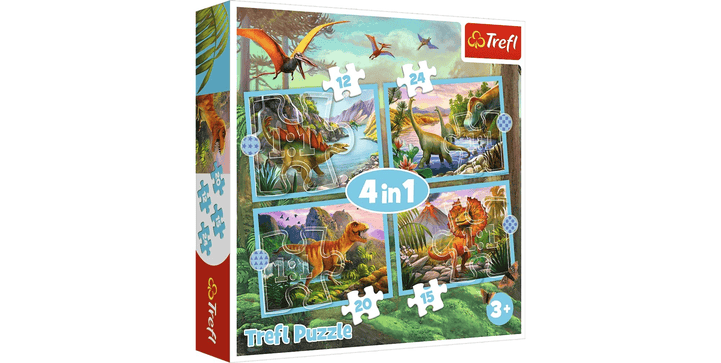 Trefl 4 in 1 Puzzle 12 + 15 + 20 + 24 Teile  - Dinosaurier