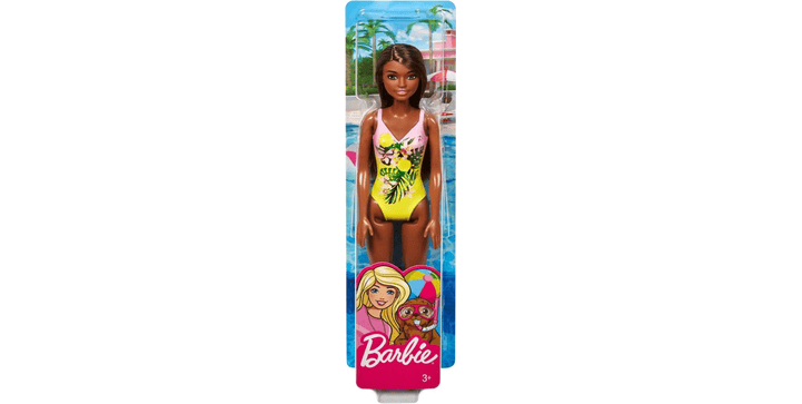 Mattel Barbie Beach Puppe mit Badeanzug im Tropenmuster