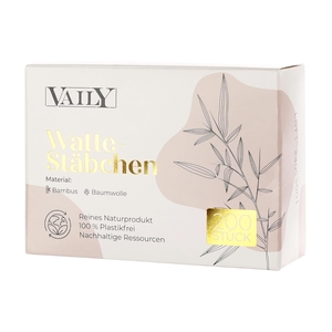 Vaily Wattestäbchen aus Bambus 100% Baumwolle 6 x 200 Stück
