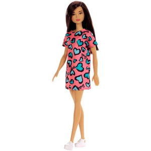 Mattel Chic Barbie Puppe im pinken Kleid mit Herzprint (brünett)