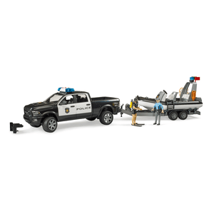 bruder® 02507 - RAM 2500 Polizei Pickup mit L + S Modul, Anhänger, Boot und 2 Figuren