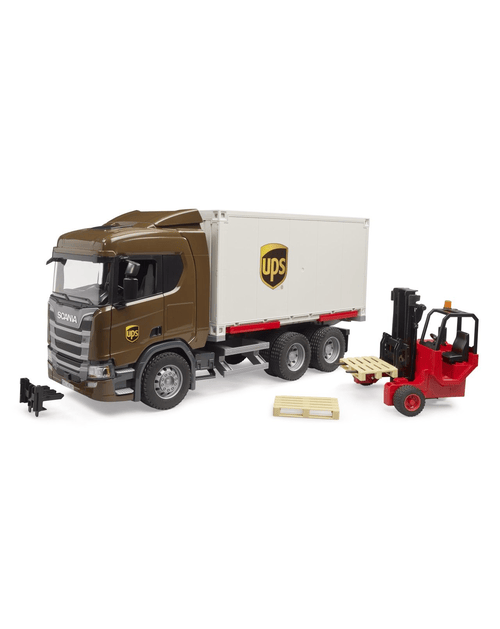 bruder® Scania Super 560R UPS Logistik-LKW mit Mitnahmestapler
