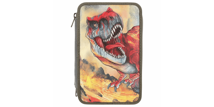 Dino World 3 Fach Federtasche mit 3-D Effekt grün