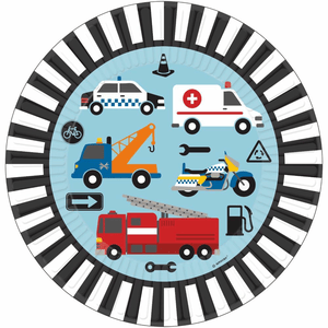 Amscan 8 Teller Fahrzeuge rund Papier 23 cm