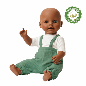 Heless Musselin-Puppen-Latzhose aus 100 % Bio-Baumwolle 2-teilig - Gr. 28-35 cm