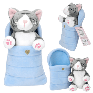 TOPModel Plüsch Katze im blauen Schlafsack ( Kätzchen grau )