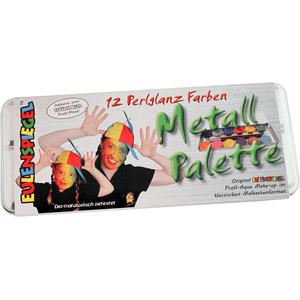 Eulenspiegel Schminkpalette aus Metall mit 12 Perlglanz -Farben 2 Pinsel