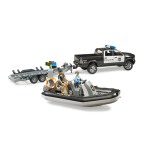 bruder® 02507 - RAM 2500 Polizei Pickup mit L + S Modul, Anhänger, Boot und 2 Figuren