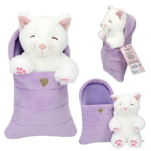 TOPModel Plüsch Katze im lila Schlafsack ( Kätzchen weiß )