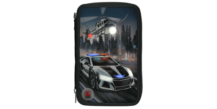 Monster Cars 3 Fach Federtasche LED Polizeiauto