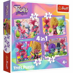 Trefl 4 in 1 Puzzle - Die Abenteuer der bunten Trolls