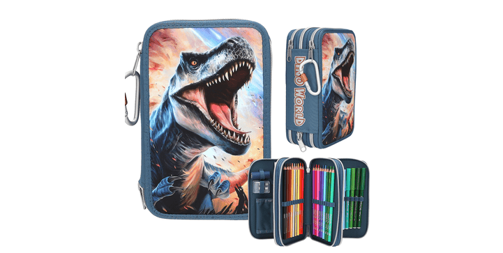 Dino World 3 Fach Federtasche